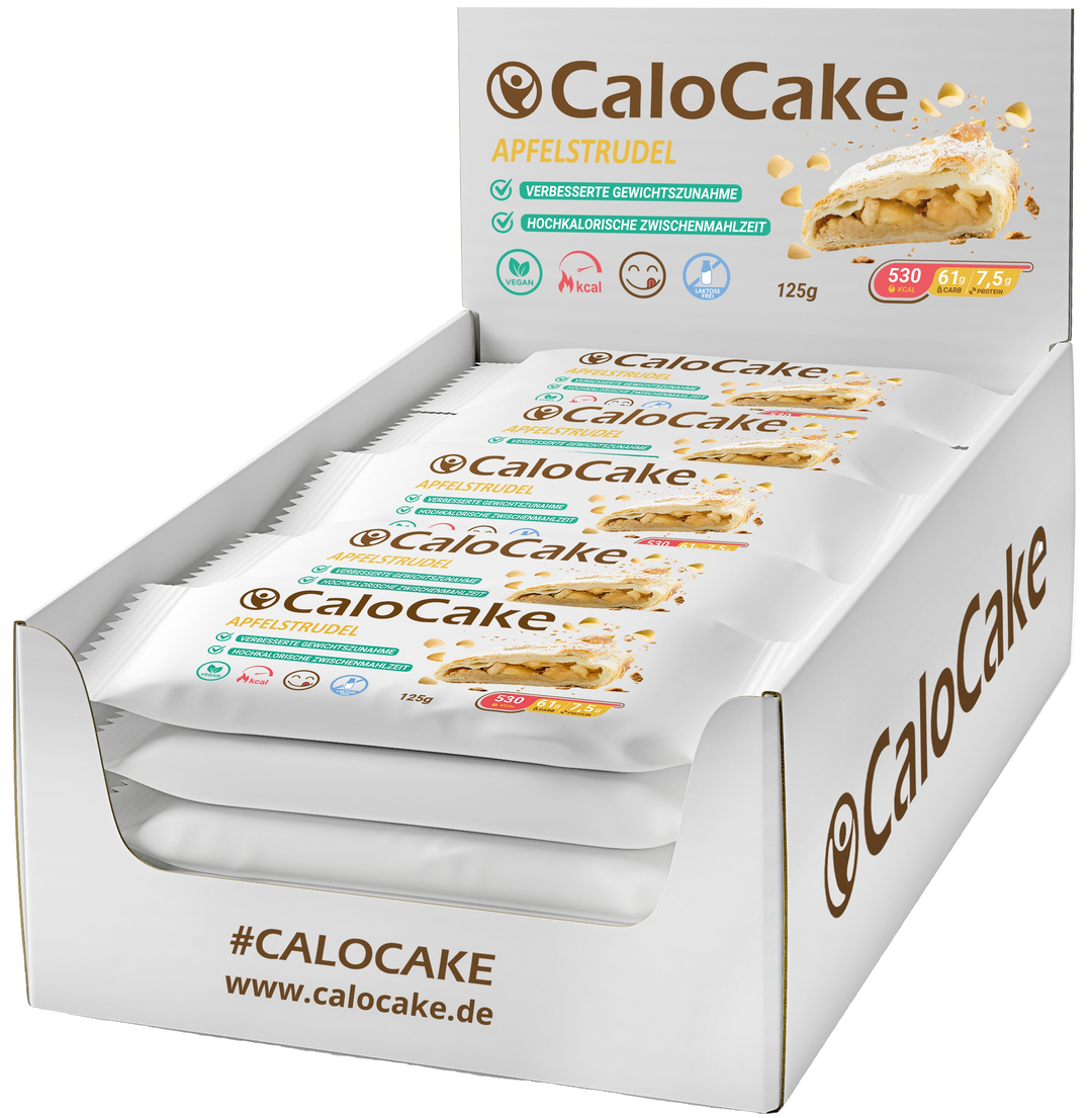 Geöffnete CaloCake 24er Box Apfelstrudel