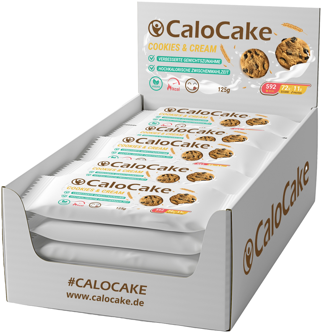 Geöffnete CaloCake 24er Box Cookies & Cream